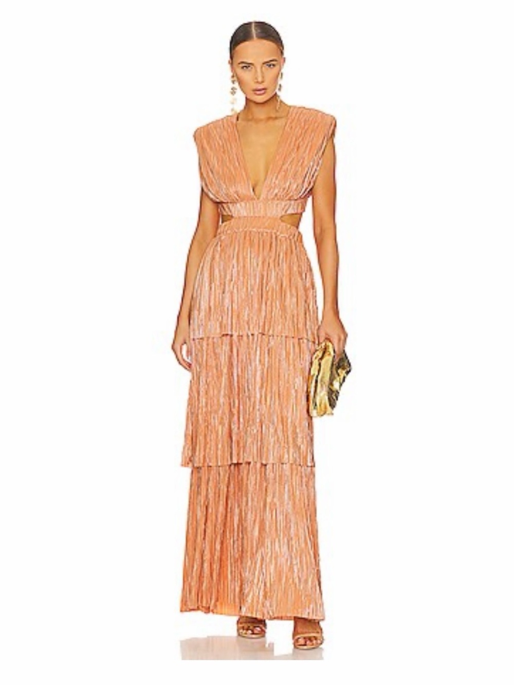 Sabina Musayev Athena Metallic Peach V-neck grown
